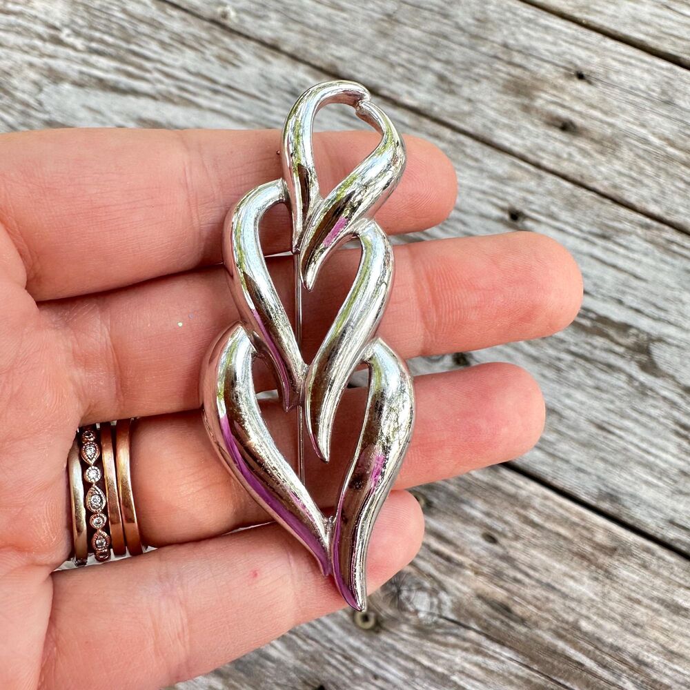 Vintage Jewelry Silver Tone Stacked Hearts Brooch Heart Pin